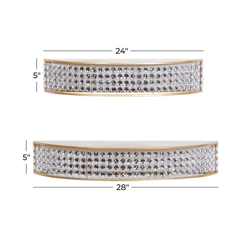 Metal Half-Moon Wall Shelf with Crystal Embellishments - Set of 2 Gold - Roche River Decor - 7"W x 28"L x 5"H