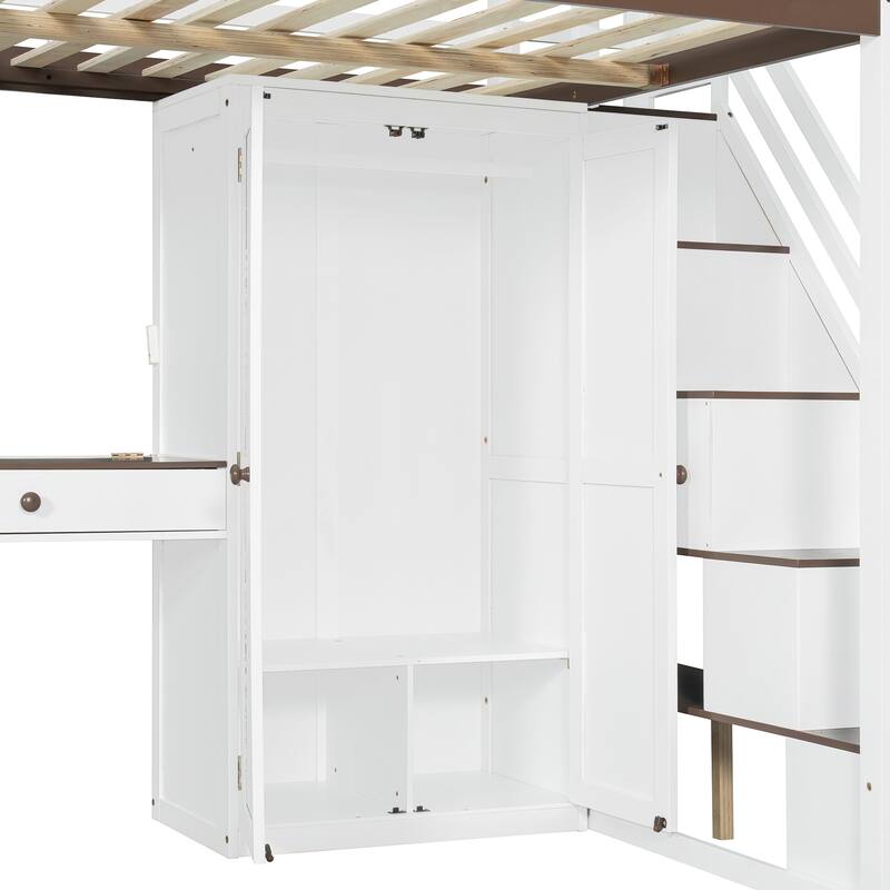 Full Size Loft Bed with Storage Staircase, Built-In Dressing Table, USB Ports & Lights by Harper&Bright Designs