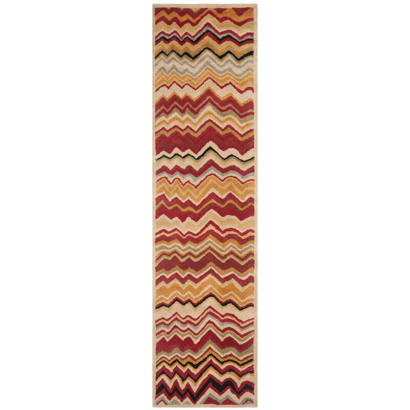 SAFAVIEH Handmade Wyndham Gulzhan Modern Wool Rug - 2'3" x 9' Runner - Red/Multi