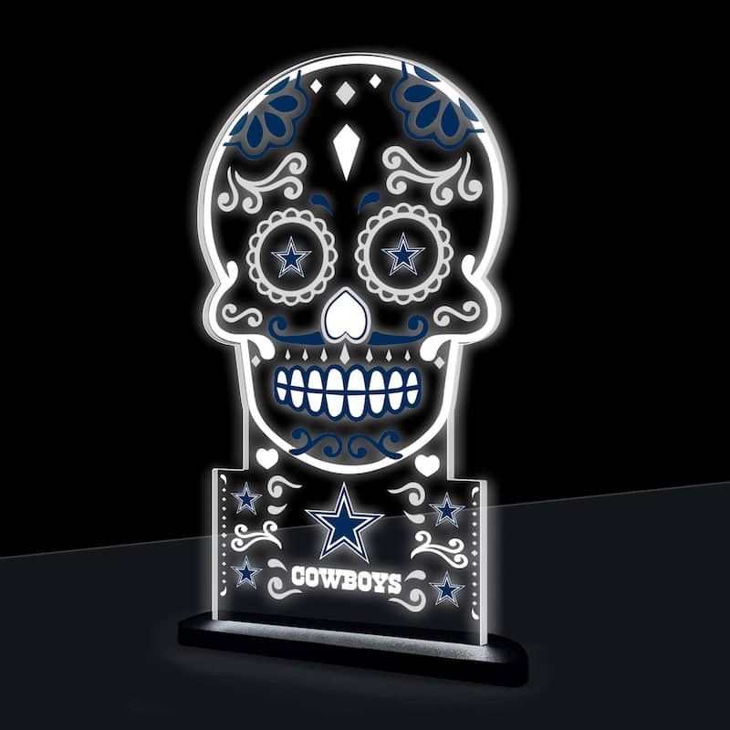 10" LED Tabletop Sugar Skull Halloween Desklite Sign, Dallas Cowboys - Multicolor. - 10" x 7"
