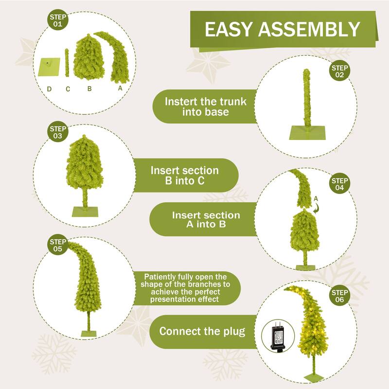 Roomfitters 5FT Hinged Fir Artificial Tree with Bendable Top, Santa Hat Style Christmas Tree Holiday Decoration, Green+White