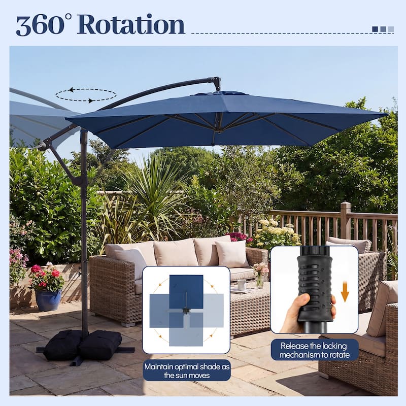 Gymax 8 x 8 FT Offset Cantilever Patio UmbrellaSquare Hanging Outdoor