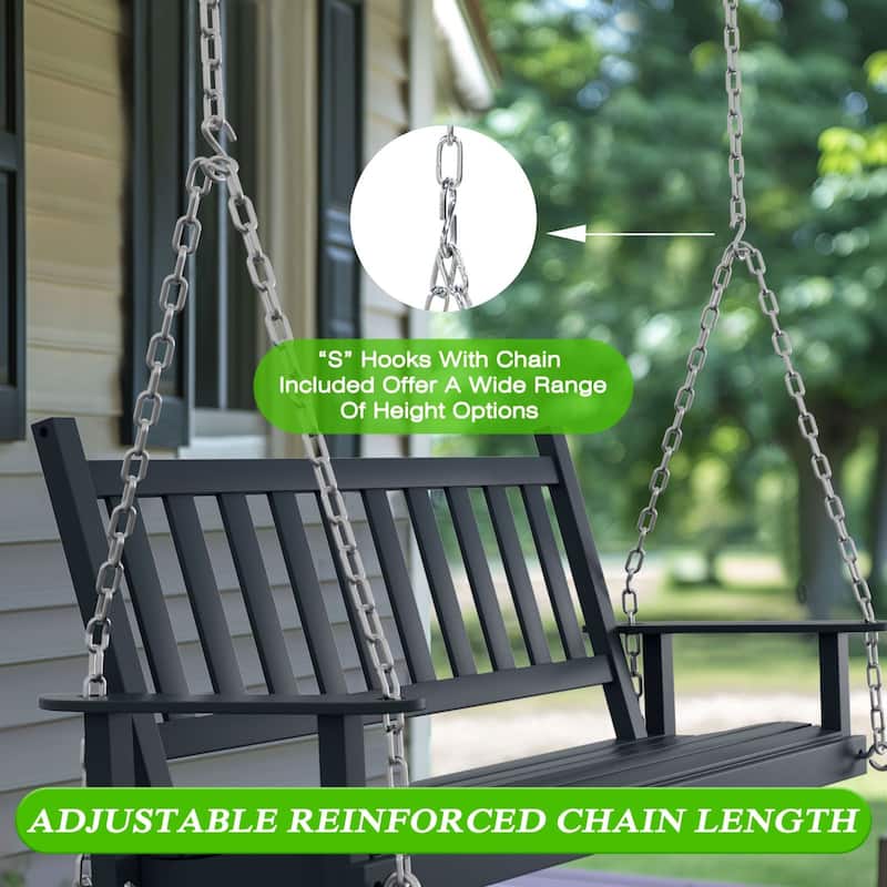VEIKOUS 4 ft. Outdoor Wood Hanging Patio Porch Swing with Chains for 2 Person