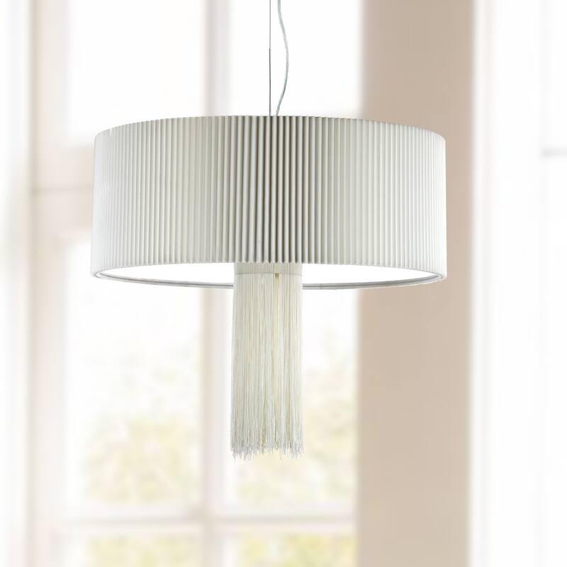 SAFAVIEH Lighting Anushree Adjustable 3-Light Chrome Pendant - 23.625"x23.625"x29 - 95 - Chrome/Cream - 24Wx24Dx95H