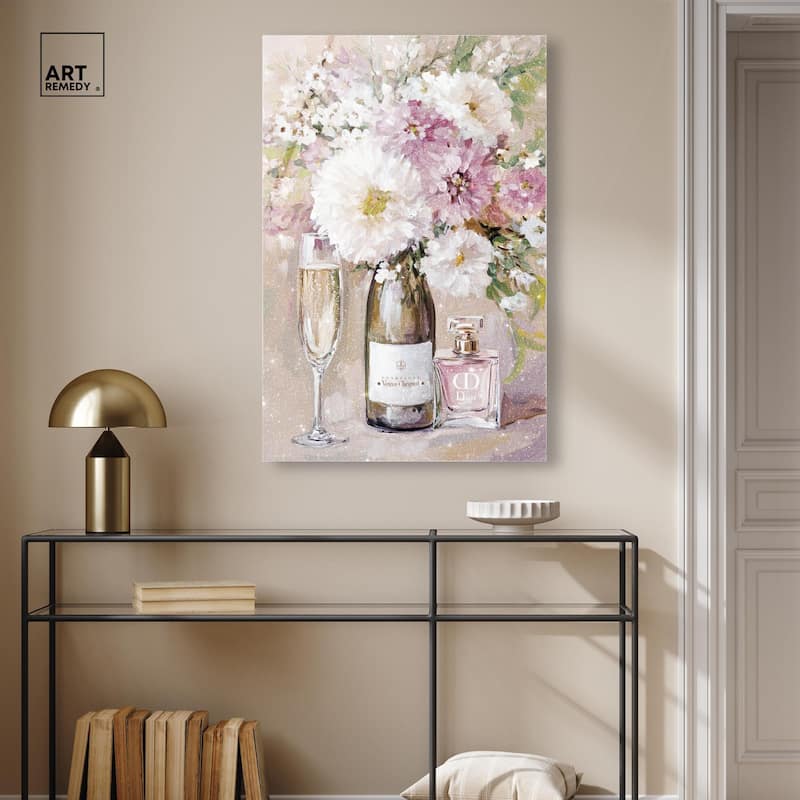 Light Floral Champagne Vase Acrylic by Art Remedy, Ready to Hang