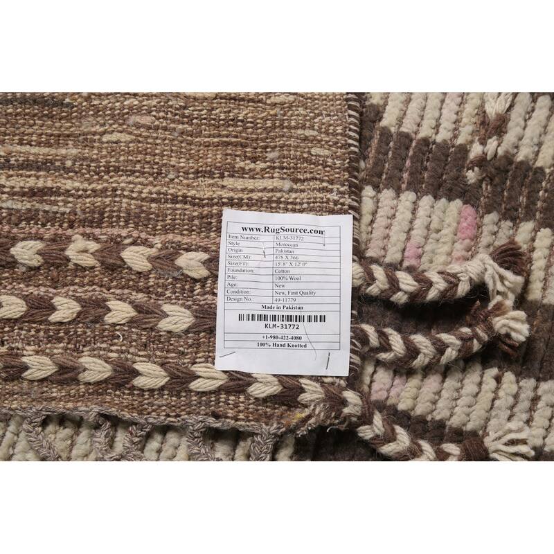 Striped Moroccan Oriental Large Area Rug Hand-Knotted Wool Carpet - 12'0"x 15'8"