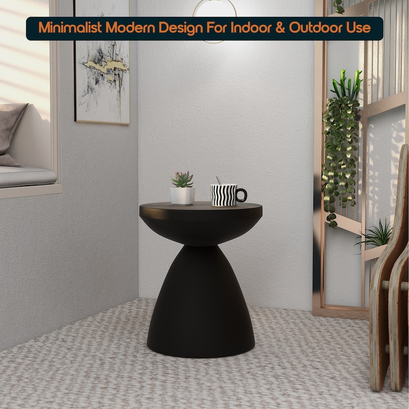 Dune Modern Round Fiberstone Side Table Indoor Outdoor Accent Table Pedestal Base Compact End Table