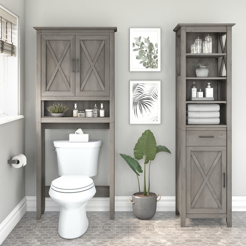Key West Tall Linen Cabinet and Space Saver by Bush Furniture - Driftwood Gray