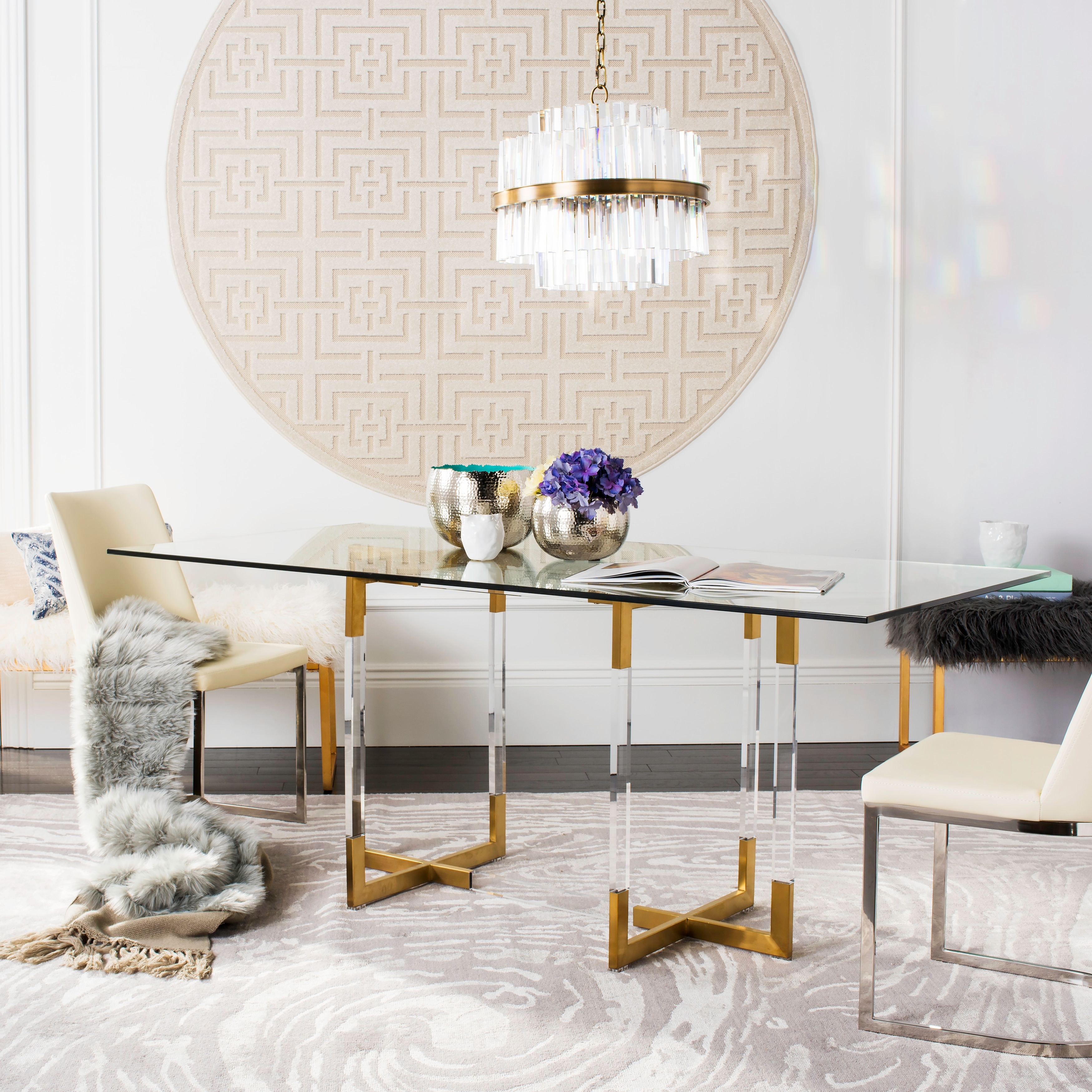 Safavieh glass dining on sale table