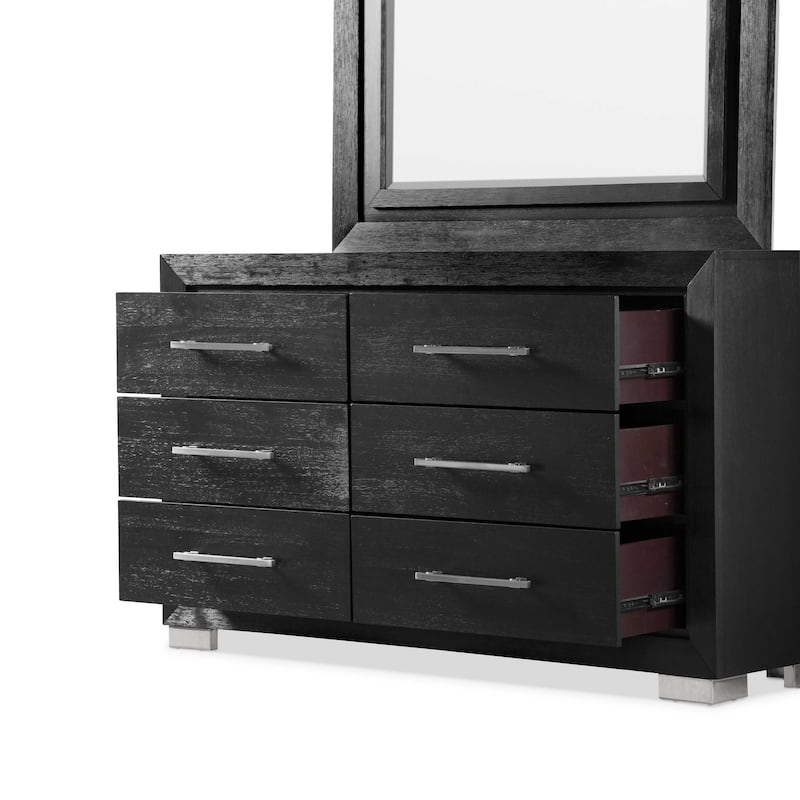 Furniture of America Alaric Modern Black Solid Wood 2-piece Dresser and Mirror Set With Cedar-Lined Bottom Drawer
