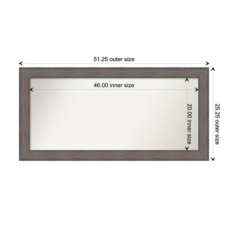 Country Barnwood Framed Non-Beveled Custom Wall Mirror, Bathroom Vanity Mirror - Outer Size: 51.25 x 25.25