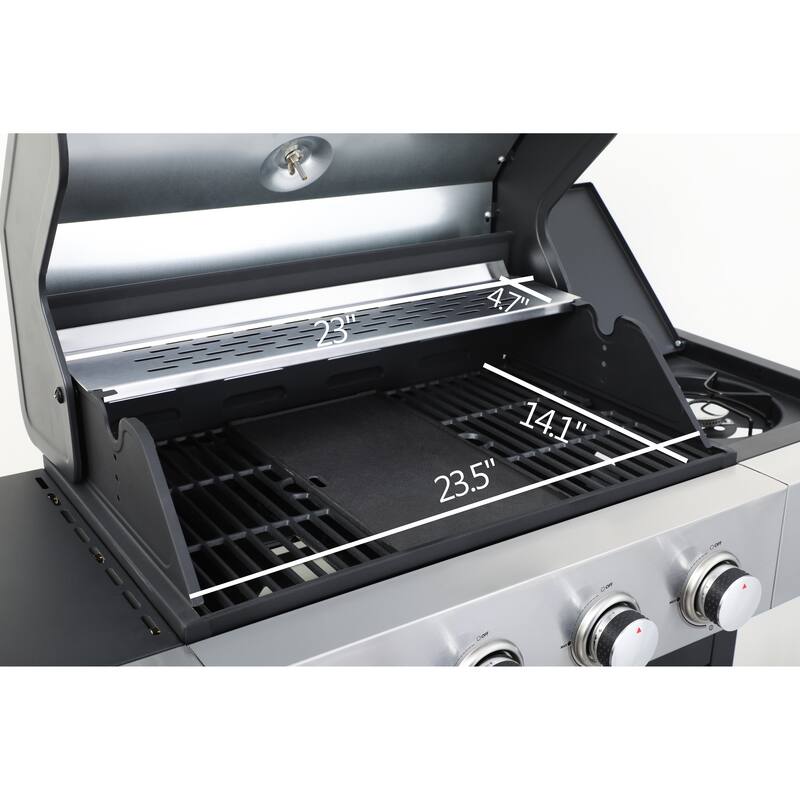 4-Burner Propane Gas BBQ Grill with Side Burner, 46790 BTU Output With Enameled Cast Iron Cooking Grids For Outdoor Barbecue