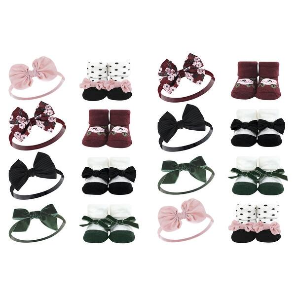 slide 1 of 1, Hudson Baby Infant Girl 16Pc Headband and Socks Giftset, Burgundy Floral, One Size - Burgundy Floral Burgundy Floral - One Size