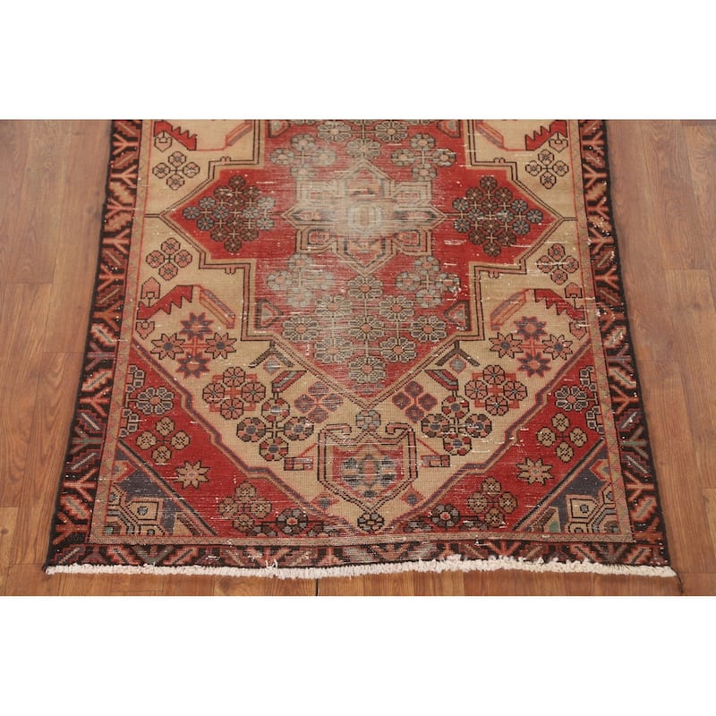 Distressed Tabriz Persian Vintage Rug Handmade Beige Wool Carpet - 3'4" x 5'0"