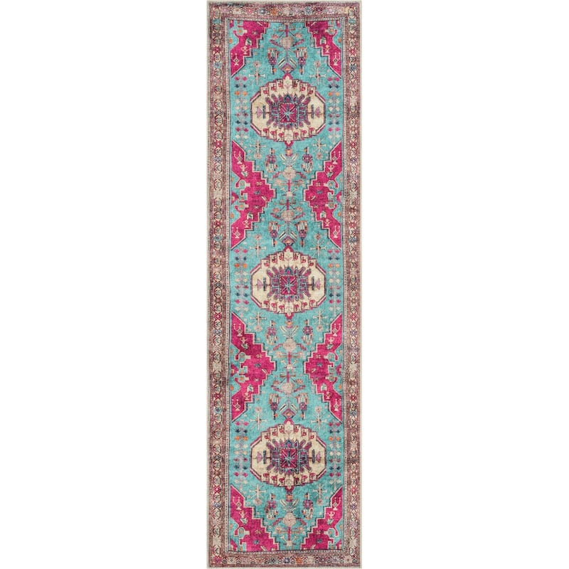 Well Woven Lotus Shasta Medallion Machine Washable Area Rug - 2' 7" x 9' 10" - Blush Turquoise - Runner