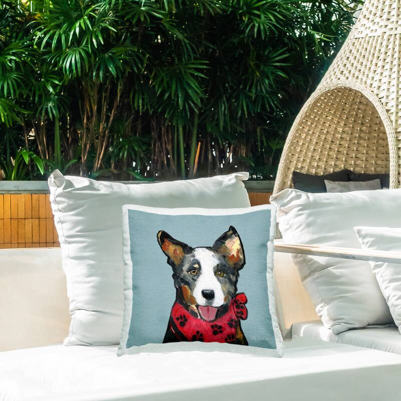 Stupell Dog with Paw Bandana Printed Outdoor Throw Pillow Design by Sally Swatland