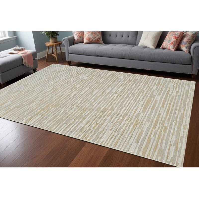 Bicus Distressed Abstract Modern Stain Resistant Woven Durable Area Rug By HomeRoots - 8' X 11' - Cream/Onyx - Rectangle