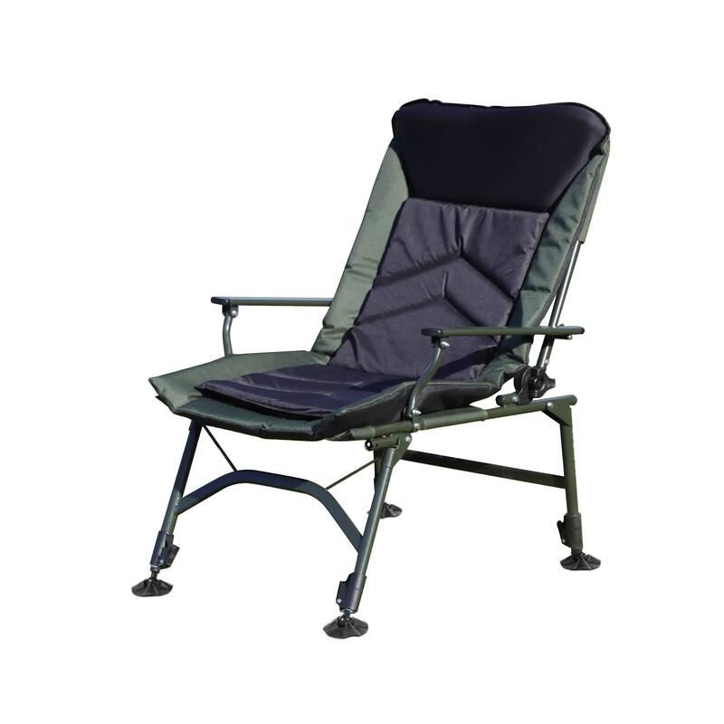 Reclining Camping Chair with Adjustable Backrest & 360° Foot Cup, Foldable Chair with Cushioned Seat & Arc Armrests