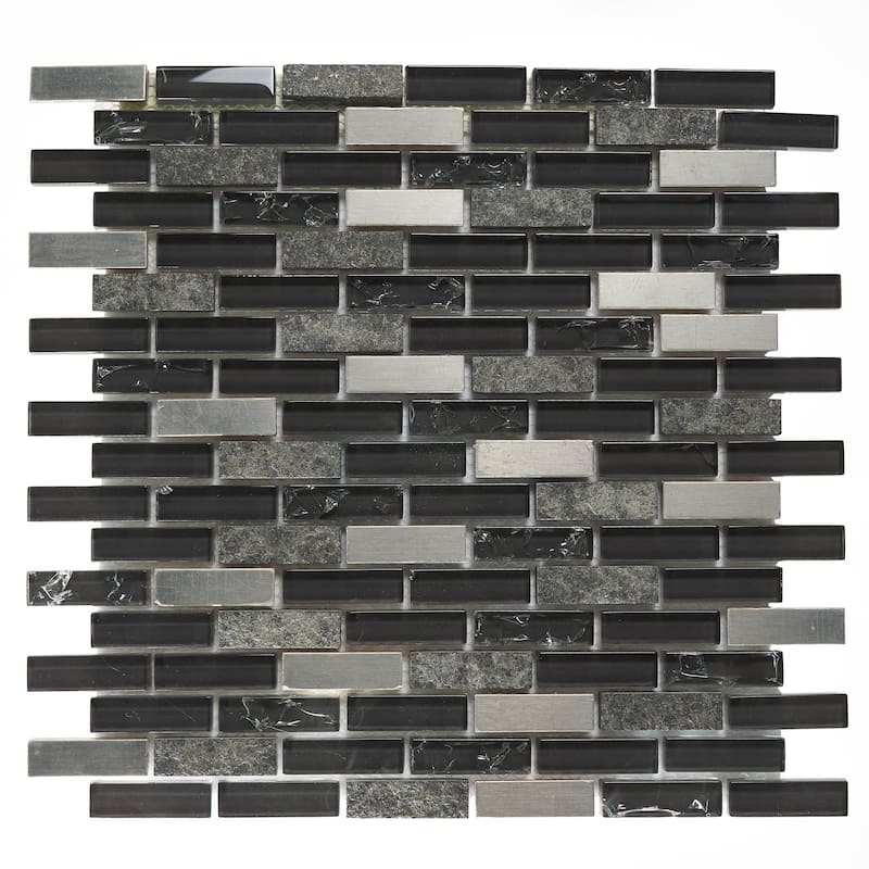 Silver Lead Random Brick Mosaic Tile - 5 Sheets (5.00 sf) - Black