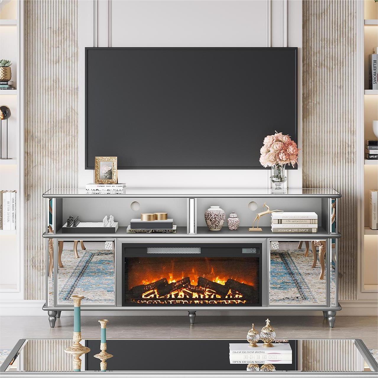Glam tv stand with fireplace sale