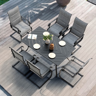 Patio 7-Piece Textilene and Iron Dining Set with Umbrella Hole