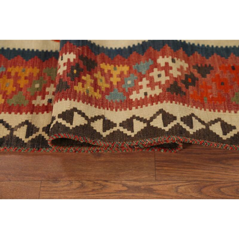 Kilim Qashqai Persian Vintage Rug Orientak Beige Wool Carpet - 5'1"x 8'3"