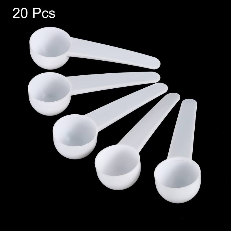3.7" x 1.1" 5g Long Handle Plastic Measuring Spoon, 20Pcs Round Bottom - White