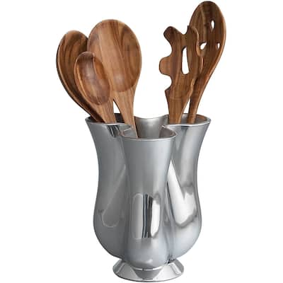 Nambe Tulip Tool Jug with 5 Piece Kitchen Tool Set - Jug: 6.75" W x 6.75" L x 8" H
