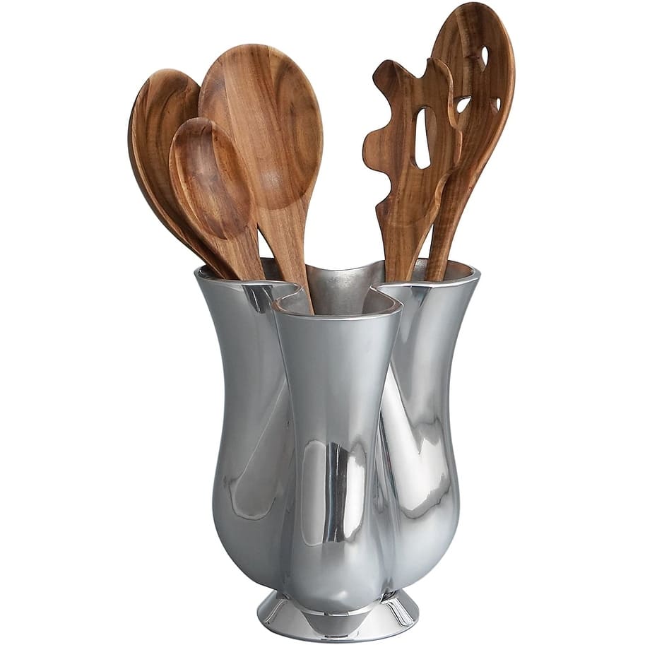 Nambe Tulip Tool Jug with 5 Piece Kitchen Tool Set - Jug: 6.75" W x 6.75" L x 8" H