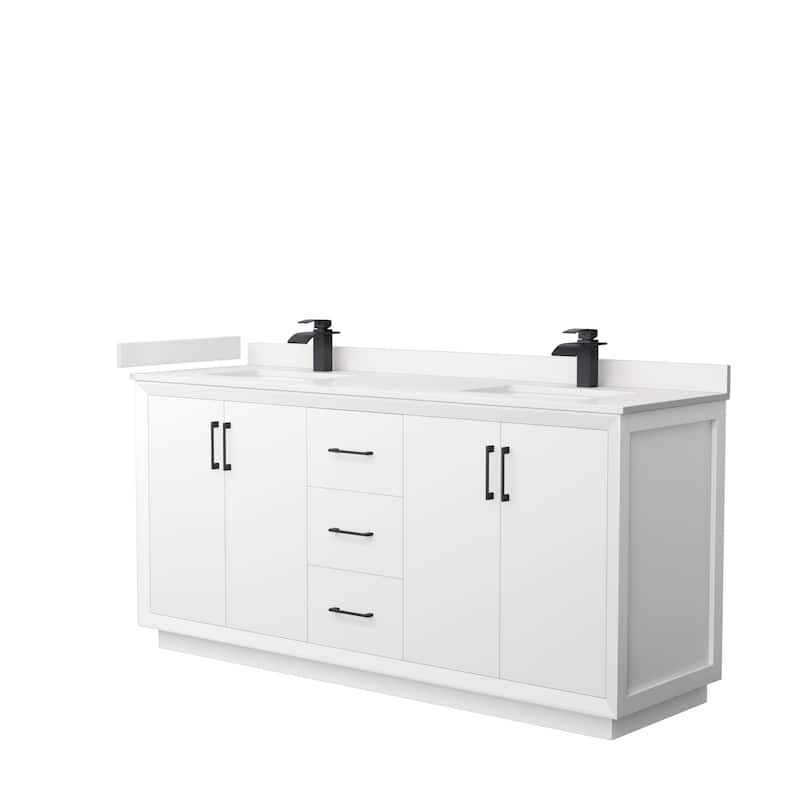 Strada 72-inch Double Vanity, Quartz Top - White, Black Trim, White Quartz Top