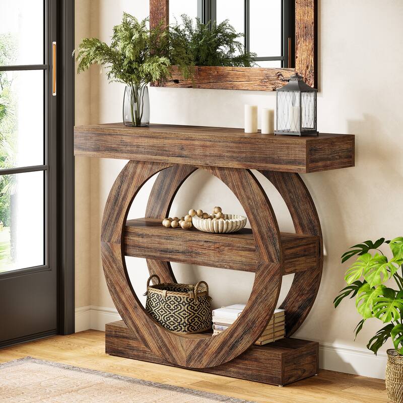 41.3" Farmhouse Console Table, 3-Tier Sofa Table