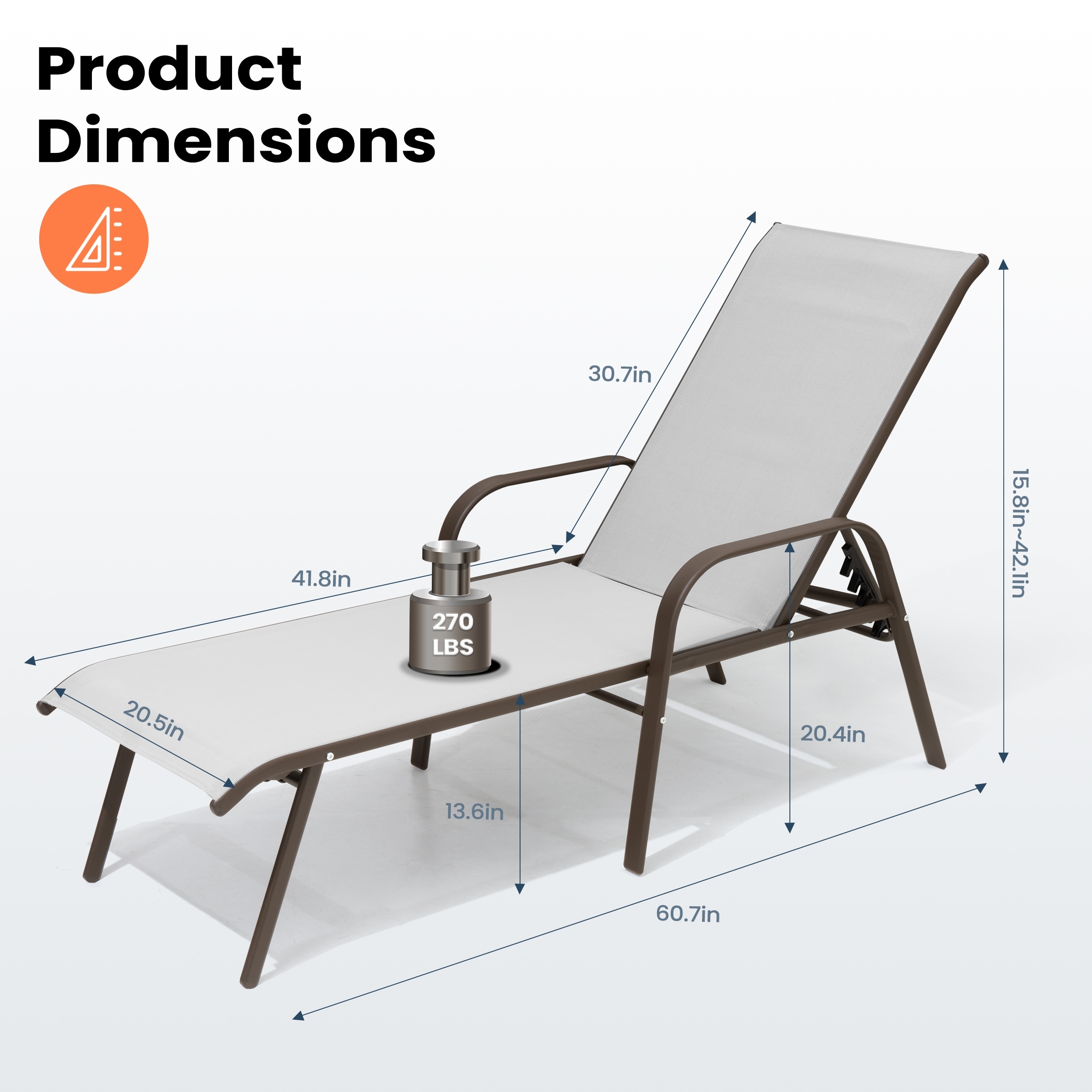 VredHom Adjustable Outdoor Chaise Lounge Chair for Patio or Poolside-image