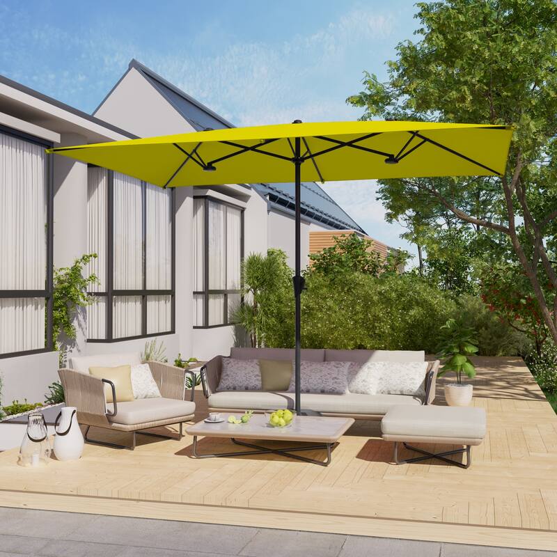 LIVOOSUN 11x7/10x6.5Ft Large Double-Sided Rectangular Outdoor Patio Market Umbrella with Crank, Gray - Yellow