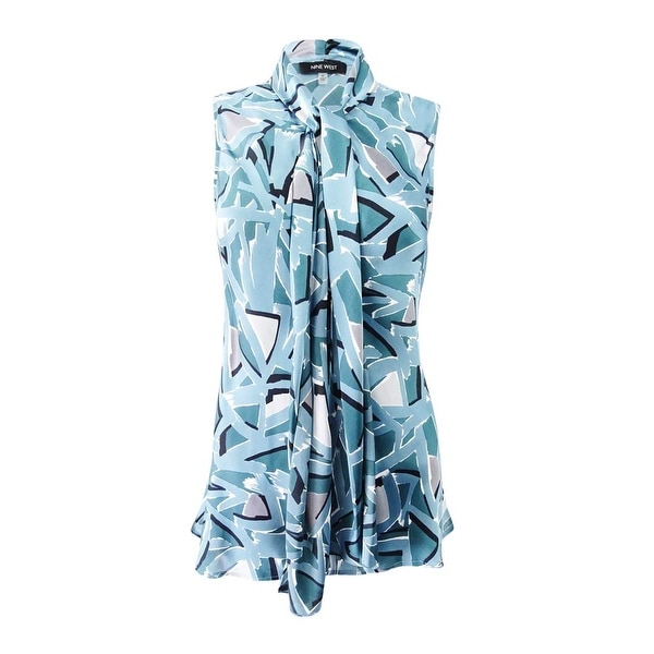 Green 1X, Loden Multi NINE WEST Womens Plus Size Pleated Printed Shell Top