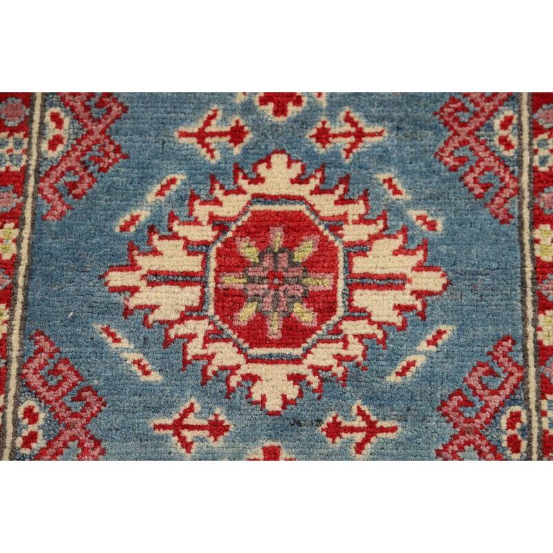 Hand Knotted Oriental 100% Wool Carpet Traditional Geometric Navy Blue & Blues Kazak Area Rug - 3' 1'' X 2' 0''