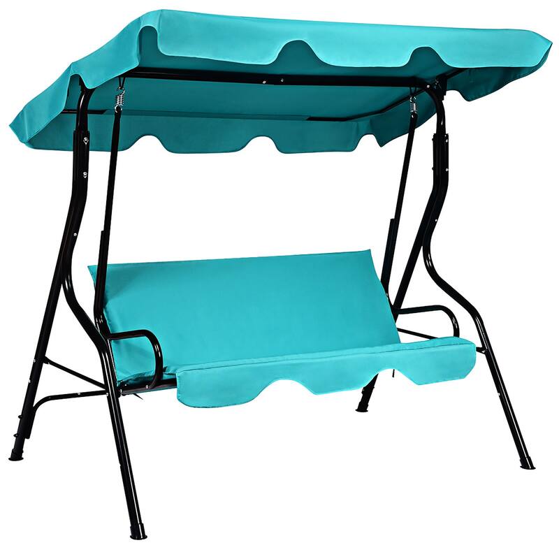 3-Person Patio Outdoor Yard Swing with Canopy - Blue