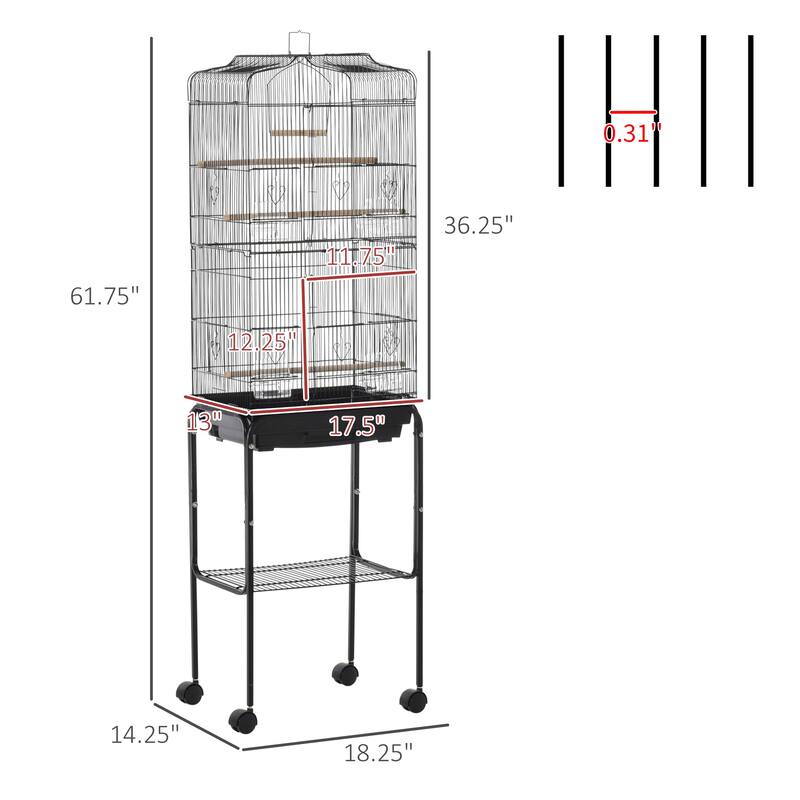 Bird Cage for Small Birds with Wooden Perches and Swing - 18.25" L x 14.25" W x 61.75" H