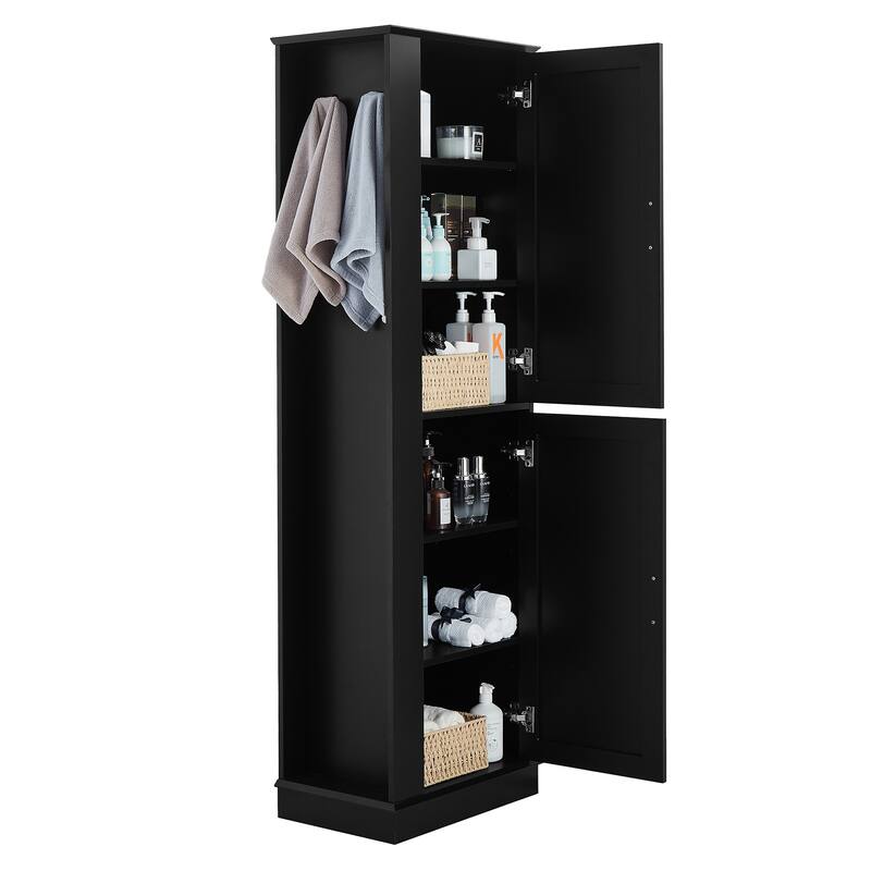 Modern Tall Bathroom Cabinet, Freestanding Storage Cabinet with Hooks and Adjustable Shelves, for Bathroom, White