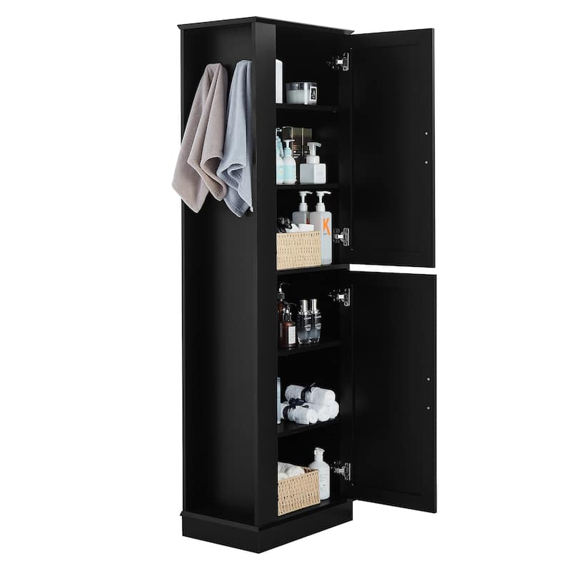 Tall Bathroom Storage Cabinet, Freestanding Floor Cabinet, Storage Organizer Cabinet with Side Hook & Adjustable Shelf