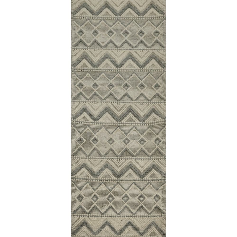 Hand Knotted Oriental 100% Wool Carpet Modern Geometric Greys & Charcoal Modern Gotti Design Runner Rug - 7' 11'' X 2' 7''