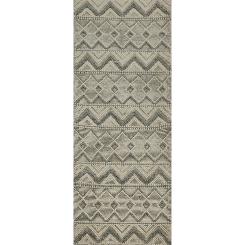 Hand Knotted Oriental 100% Wool Carpet Modern Geometric Greys & Charcoal Modern Gotti Design Runner Rug - 7' 11'' X 2' 7''