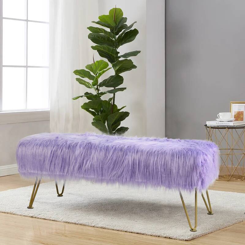 Home Soft Things Mongolian Ottoman Bench with Gold Metal Legs