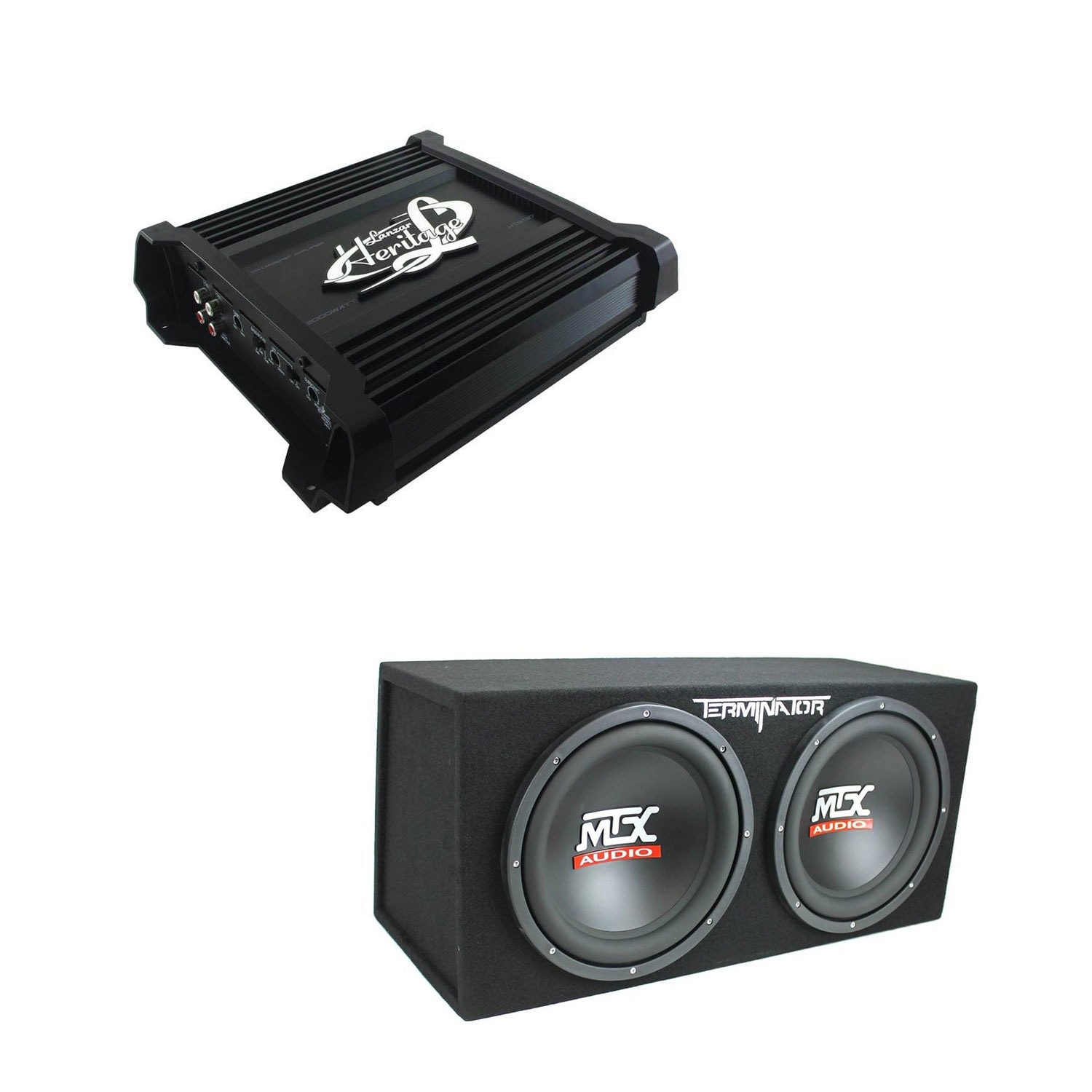 Lanzar Heritage Series 2000W Car Audio Amplifier with 120W Dual Loaded Subwoofer - Black - 2.2