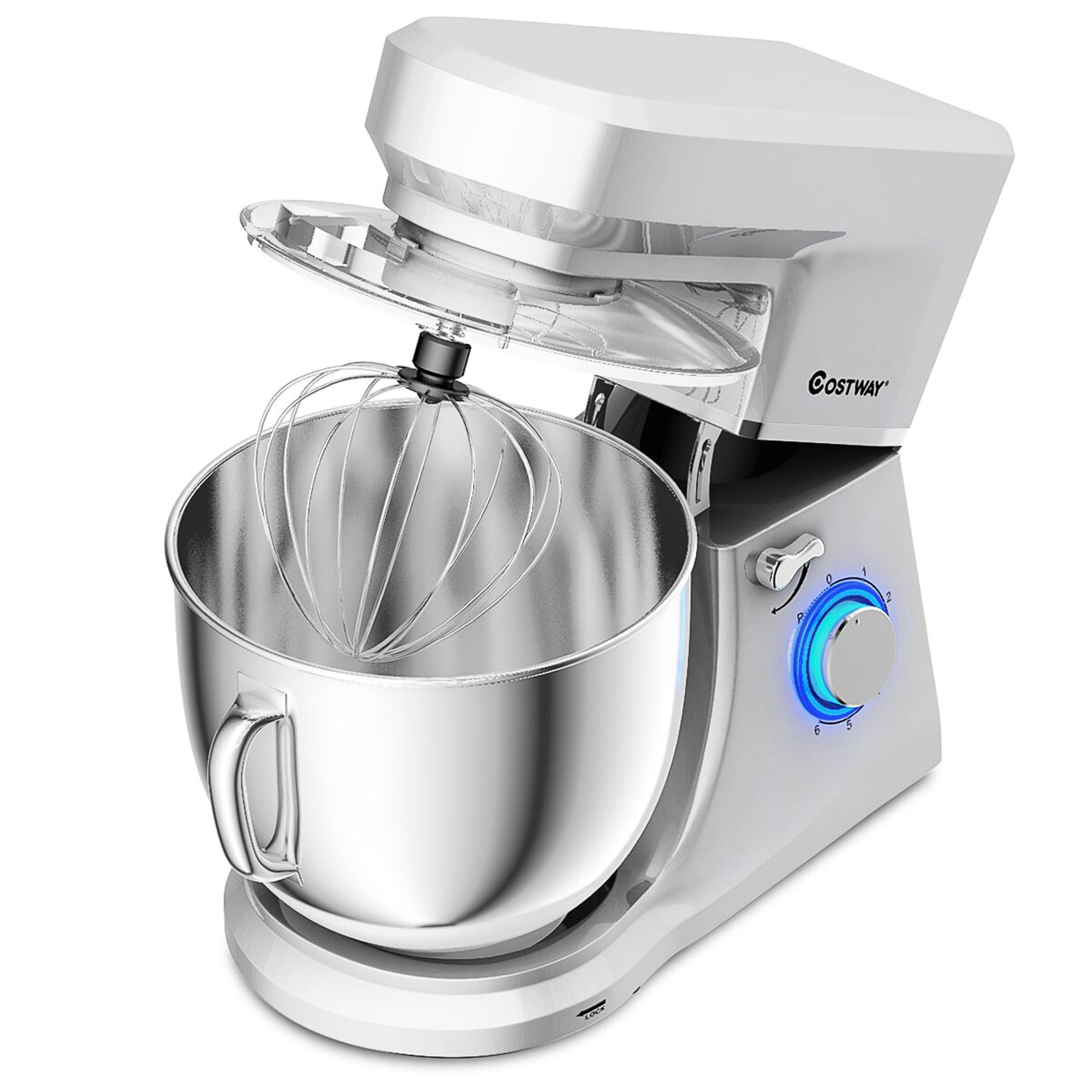Costway Tilt-Head Stand Mixer 7.5 qt 6 Speed 660W with Dough Hook, Whisk & Beater Silver