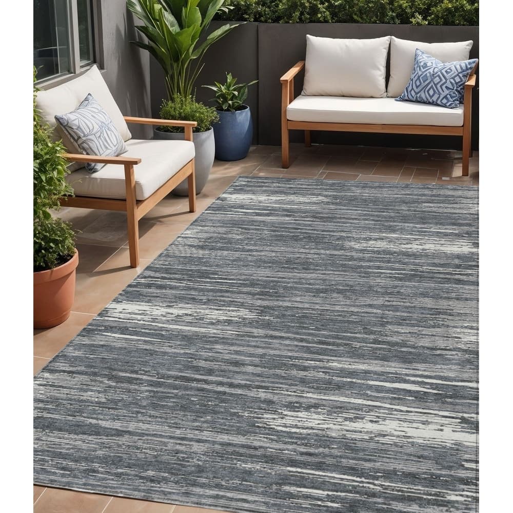 HomeRoots Striped Transitional Rectangle Outdoor Rug