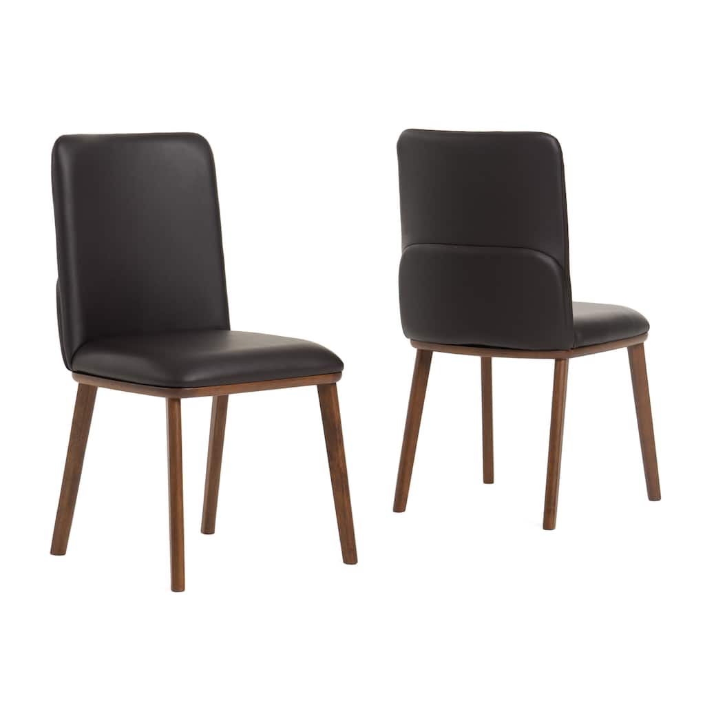 Modrest Utah Modern Walnut and Brown Eco-Leather Dining Chair- Set of 2