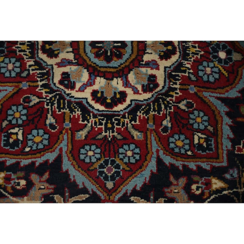 Hand Knotted Oriental 100% Wool Carpet Traditional Floral Navy Blue & Blues Kashan Area Rug - 4' 11'' X 3' 6''