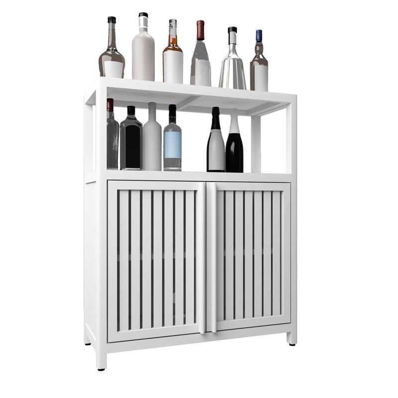 Bamboo storage cabinet, freestanding bathroom cabinet with 2 louvered doors, floor-standing cabinet