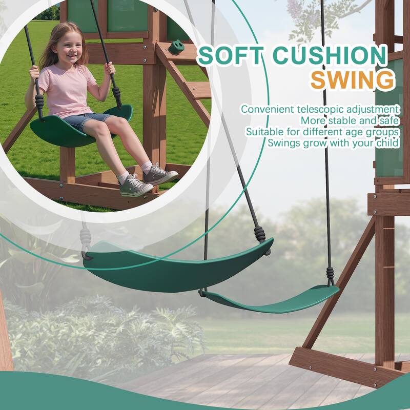 Sturdy Kids Swing Set for Backyard - 440lbs Capacity, Includes Saucer Swing & Belt Swing - 118.1×98.4×102.4 (inches)