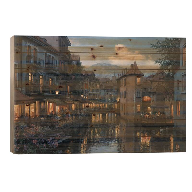 Evening in Annecy Print On Wood by Evgeny Lushpin - Multi-Color - 26x40x1.5